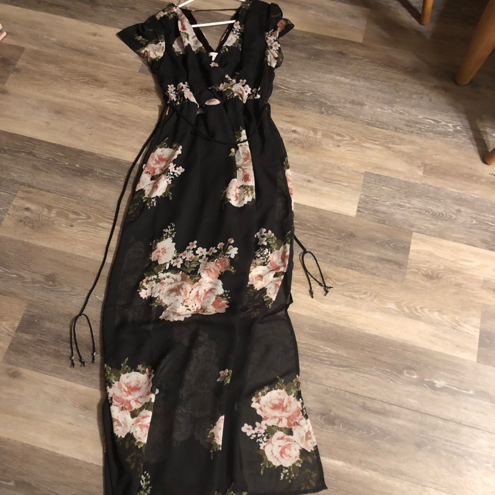 Long Floral Deep V Dress